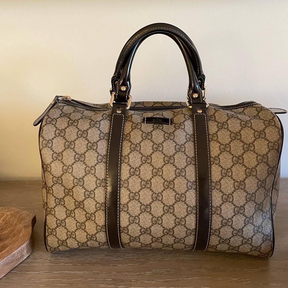 Vintage GUCCI Boston Bag in beige canvas and brown leather - Picture 4 of 17